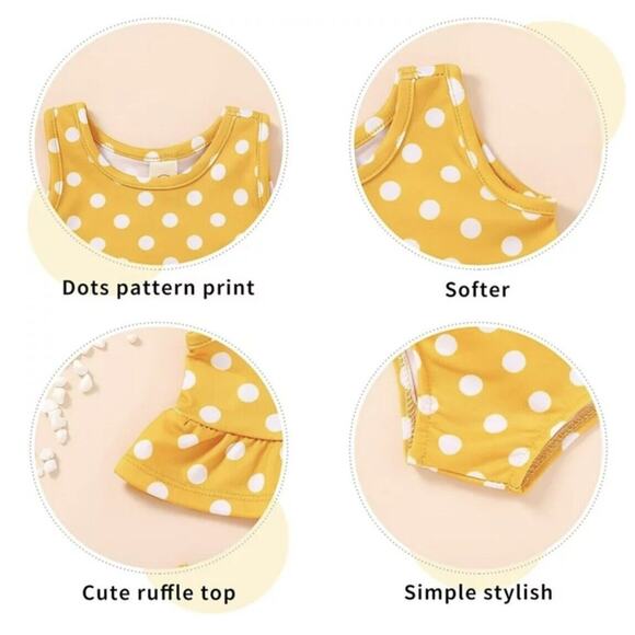 New YOUNGER TREE Yellow White Polka Dot 2 Piece Bikini Swimsuit Baby Toddler - Picture 6 of 8